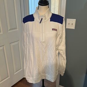 Vineyard Vines White and Blue Quarter-Zip Pullover